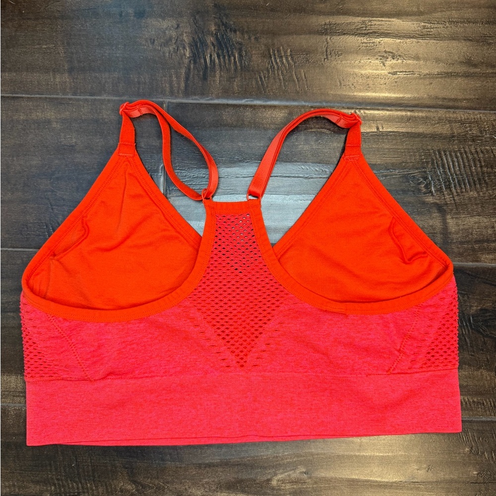 PINK Victoria's Secret Seamless Sports Bra Heather Red Orange Mesh V-Neck Large - Picture 4 of 7